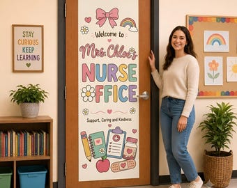 Personalized School Nurse Door Tapestry, Polyester Linen Pastel Classroom Decor