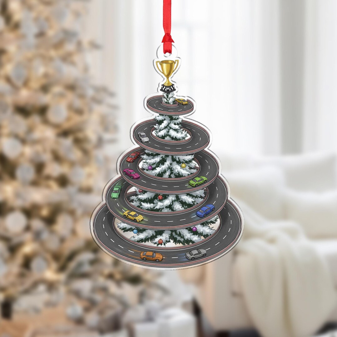 Racing Tree Ornament, Spiral Road Design, Car Track Holiday Decoration ...