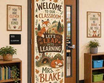 Personalized Woodland Animals Classroom Door Tapestry, Linen Teacher Welcome Banner