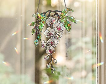 Holographic Acrylic Orchid Suncatcher: Orchid Window Hanging