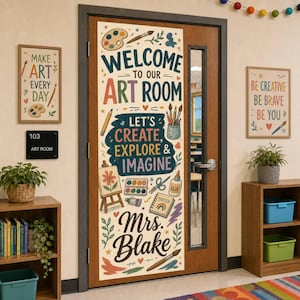 Personalize Teacher Tapestry: Polyester Linen Door Banner, Back To School Decor