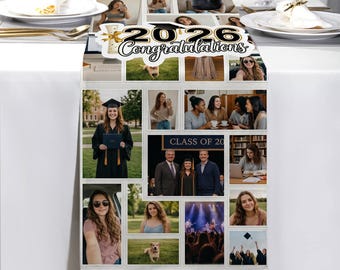 Custom Photo Graduation Table Runner Personalized Class 2026 Party Decor