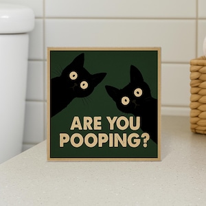 Funny Black Cat Bathroom Sign, Are You Pooping Plaque, Cute Cat Humor Decor, Quirky Toilet Sign, Gift for Cat Lovers, Guest Bathroom Art