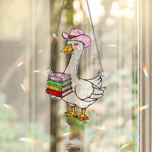 Cowboy Acrylic Hologram Window Hanging, Suncatcher Style, Bookish Goose Window Decor, Funny Farmhouse Gift, Book Lover Ornament