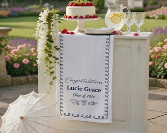 Personalized Graduation Table Runner Custom Name Class Year Party Decor Linen