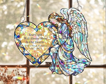 Angel Memorial Suncatcher Personalized Heart Window Hanging Sympathy Gift Decor