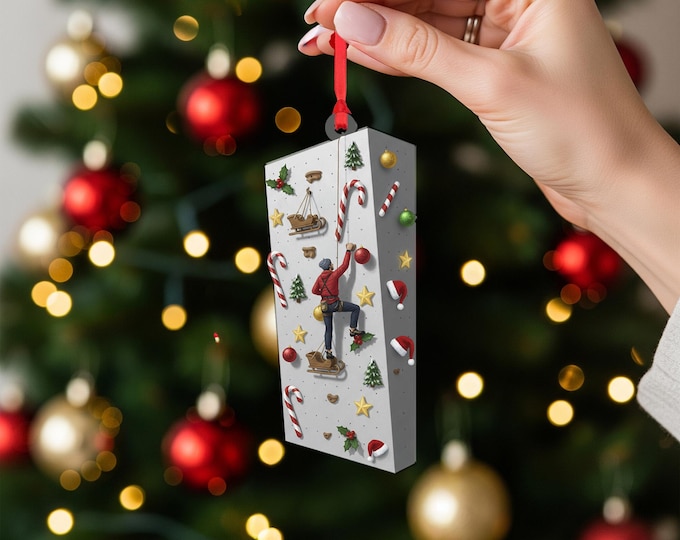 Rock Climbing Ornament with Holiday Wall and Candy Cane Holds, Sports Theme Christmas Decoration