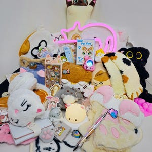 Gepersonaliseerde mysteriegeschenkdoos kat, schattige kattenknuffels, briefpapier en accessoires