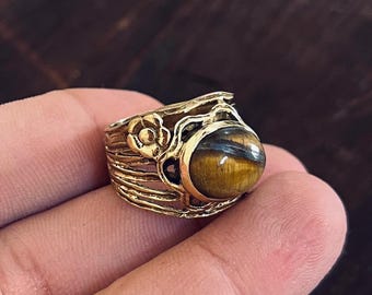 Tigerauge Messing Ring | Tribal Messing Ring | Gold Ring für Frauen | Ethnische handgemachter Schmuck