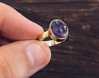 Dainty Amethyst Brass Ring, Gold Minimalist Ring For Women, Simple Handmade Brass Ring, Purple Gemstone Statement Gift Ring
