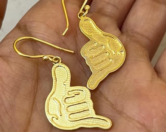 Boucles d'oreilles Shaka, pendentifs en laiton doré pour femme, bijoux de surfeur, crochets ludiques, cadeau de style plage, ambiance aloha