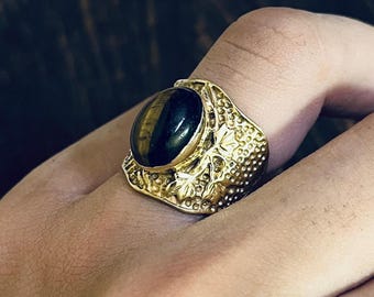 Tigerauge Messing Ring | Gold Ring | Messing Statement Ring | Handgemachte Tribal Ring