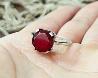 Bague solitaire bohème grenat, bague en argent sterling 925 pour femme, bague en pierre ronde, bijoux en argent minimalistes
