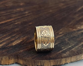 Gold Brass Tribal Ring | Engraved Boho Statement Jewelry