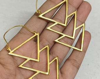Layered Triangle Gold Earrings | 18K Gold Plated Brass Geometric Statement Earrings | Boho Minimalist Earrings for Women Gift for her