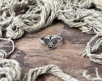 Angel Wings Ring • 925 Sterling Silver Ring • Boho Symbolic Womens Ring • Heart Wing Statement Jewelry • Oxidized Silver Thin Band Ring