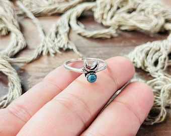Bague lune bohème turquoise, bague en argent sterling 925, bague croissant de lune, bijoux en argent céleste pour femme