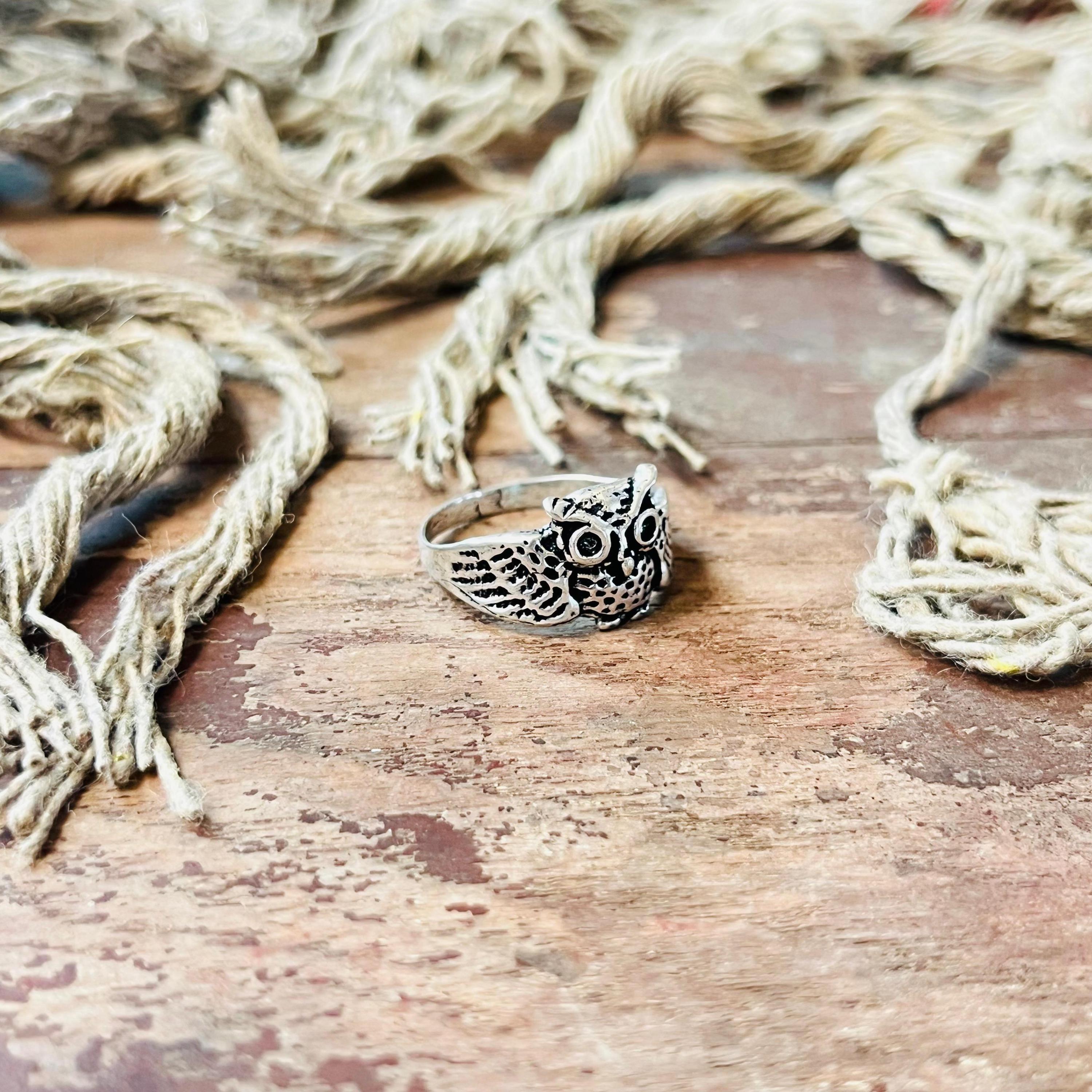 Owl Face Ring, 925 Sterling Silver Ring For Women, Animal Motif Silver Ring, Oxidized Boho Statement