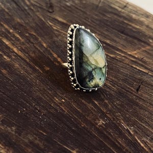 Chunky Gemstone Statement Jewelry | Sterling Silver Labradorite Statement Ring | Large Teardrop Gemstone Boho Jewelry For men & Women