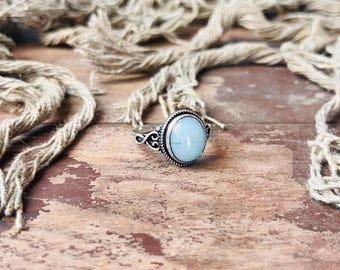 Bague bohème en calcédoine bleue, bijoux en argent sterling 925, bague ethnique en argent avec pierres précieuses pour femme
