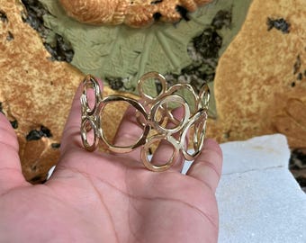 Gold Plated Circle Cuff Bracelet • Geometric Brass Bangle for Women • Handmade Statement Bracelet • Modern Boho Jewelry