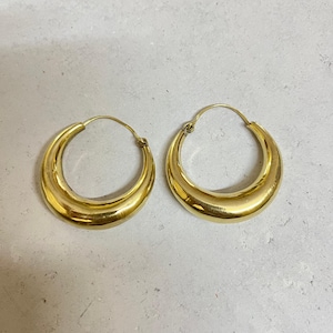 Chunky Crescent Hoop Earrings | Gold Plated Brass Hoops | Bold Statement Gold Earrings | Half Moon Hoop Earrings for Women