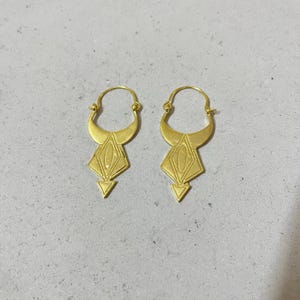 Geometric Tribal Hoop Earrings | Gold Brass Boho Earrings | Lightweight Ethnic  Hoops | Festival Jewelry for Women