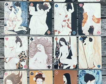 vintage Rare Japanese Playing Cards TAKASAWA Keiichi 'GEISHA' Elegant EROTICA - Jeu incomplet 32 cartes - Cartes à jouer 'Beauties', Erotic