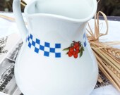 French Vintage Limoges Porcelain Pitcher - French Farm Decor - French Kitchen Decor - Cherries Pattern - French Rustic Decor - Country Decor
