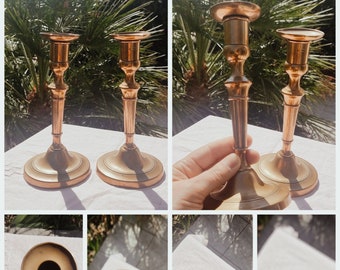 Lovely Pair of Brass Copper Candle Holder - French Vintage CandleStick - Table Decor - Home Decor - Rustic French Decor - Farmhouse Decor