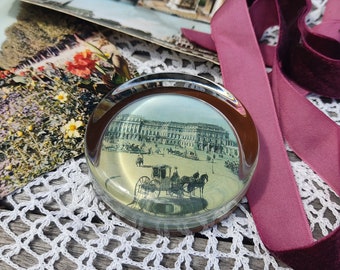 vintage Glass Paperweight - Place des Quinconces Bordeaux Photo - Office Decor - French vintage - Presse Papier