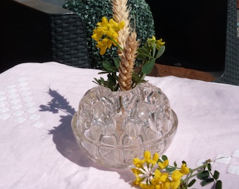 Vintage French Round Flower Glass Vase - Soliflore - Frog Vase - Flower Arranging 19 Holes Vase - Table Decor - Collectibles