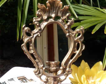 Beautiful Vintage French Solid Brass Baroque Mirroir - Candelabra Mirror - Candle Holder Mirroir - Brass Mirroir