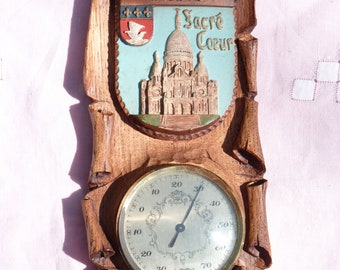 SALE 50% OFF Vintage French Carved Wood Decor The Famous Curch Sacre Coeur From Paris - Souvenirs - Barometer - HandPainted - Made In France