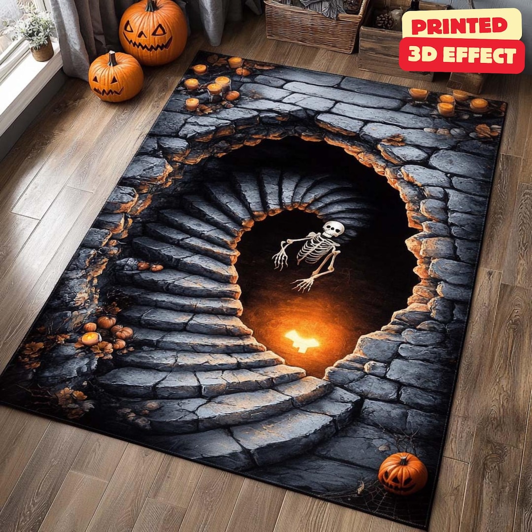 Skeleton Abyss Rug Skeleton Stairwell Rug, 3D Illusion Halloween Area Rug, 3D Skeleton ...