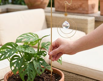 Estaca atrapasol de cristal para plantas, decoración de interior con prisma celestial, adorno arcoíris para ventana, regalo.