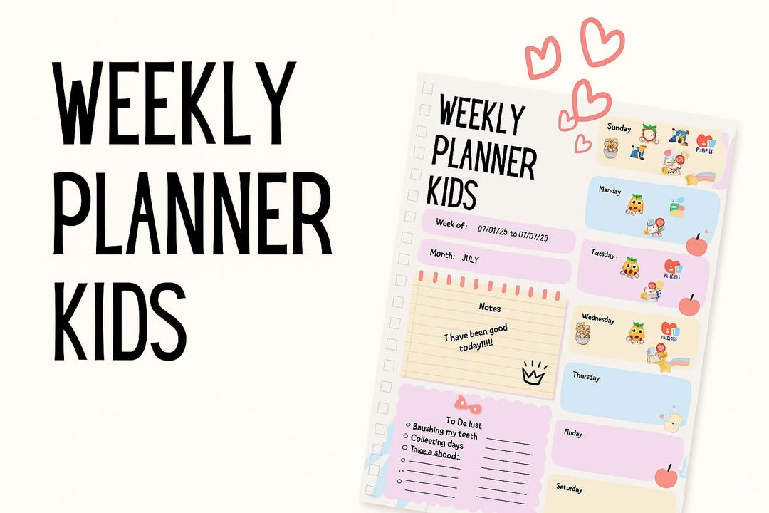 Kids Weekly Planner Printable – Reward Chart With Stickers – PDF ...