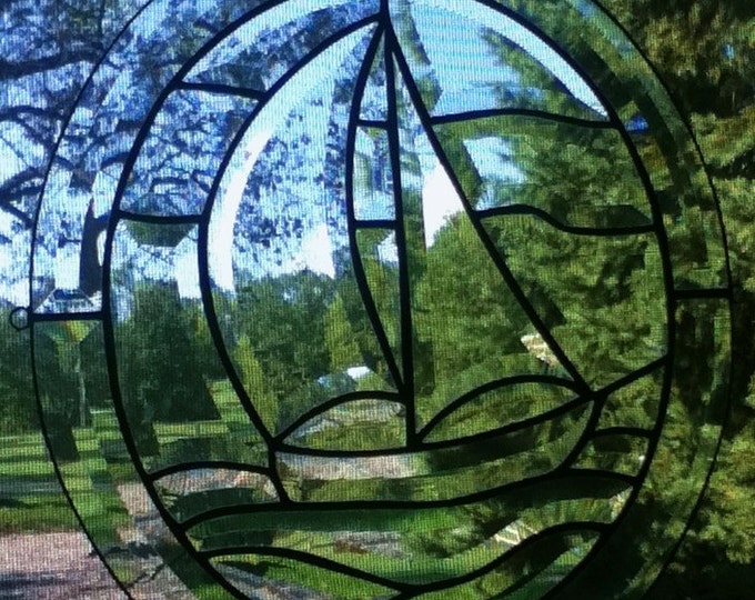 Beveled Stained Glass Nautical Sailboat Suncatcher Panel Etsy