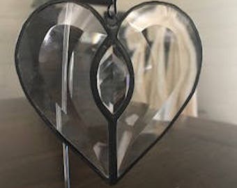 Stained Glass Jeweled Heart Sun Catcher - Clear
