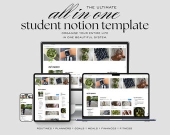 Planificador estudiantil Notion, todo en uno, panel de vida académica, plantilla estética