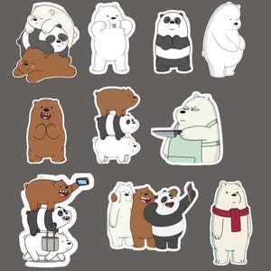 Cute Bear Stickers Pack , Panda, Brown Bear & Polar Bear Cartoon Stickers , Kawaii Waterproof Stickers for Laptop, Journal, Scrapbook.