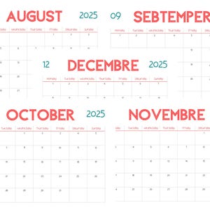 Printable 2025 Calendar , August to December Monthly Planner , Minimalist PDF Download.