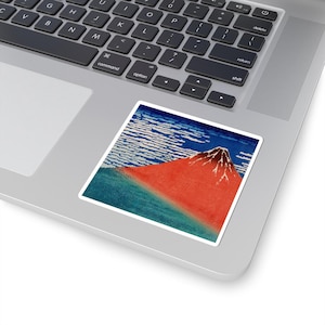 Red Fuji Sticker, Hokusai Art Decal, Japanese Fuji Sticker, Ukiyo-e Vinyl Sticker, Fine Wind Print, Japan Aesthetic Sticker