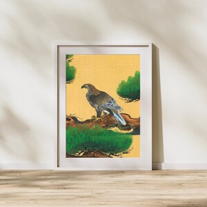 Affiche d&#39;art japonais, art mural pin et aigle, impression Kano Tanyu ukiyo-e, décoration traditionnelle japonaise, cadeau pour les amoureux du Japon
