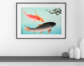 Ohara Koson Koi Fisch Druck: Vintage Japanische Holzschnittkunst