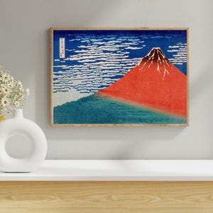 Japanese Wall Art, Red Fuji Poster, Fine Wind Clear Morning, Asian Decor, Vintage Japanese Print, Katsushika Hokusai Artwork