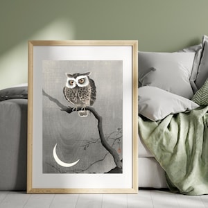 Japanese Owl Art Print, Ohara Koson Poster, Long-eared Owl Wall Decor, Traditional Japanese Bird Art, Zen Home Gift, Ukiyo-e Style