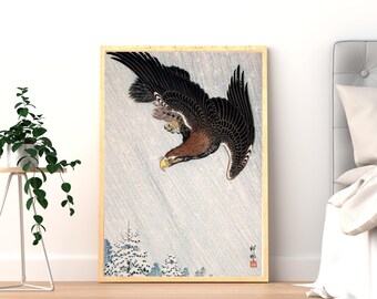 小原古邨 飛翔する鷹 - 日本の浮世絵版画、伝統芸術、ヴィンテージ壁