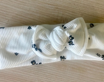 Baby Girl Knit Headband, Ribbed Bow Headwrap, Newborn to Toddler Headband