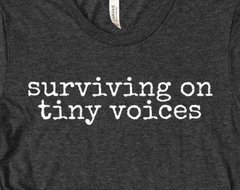 Surviving On Tiny Voices Tee, Funny Teacher appreciation Tees, Doodle T-Shirt, Back To School Shirt, Kindergarten Teacher Appreciation Gifts